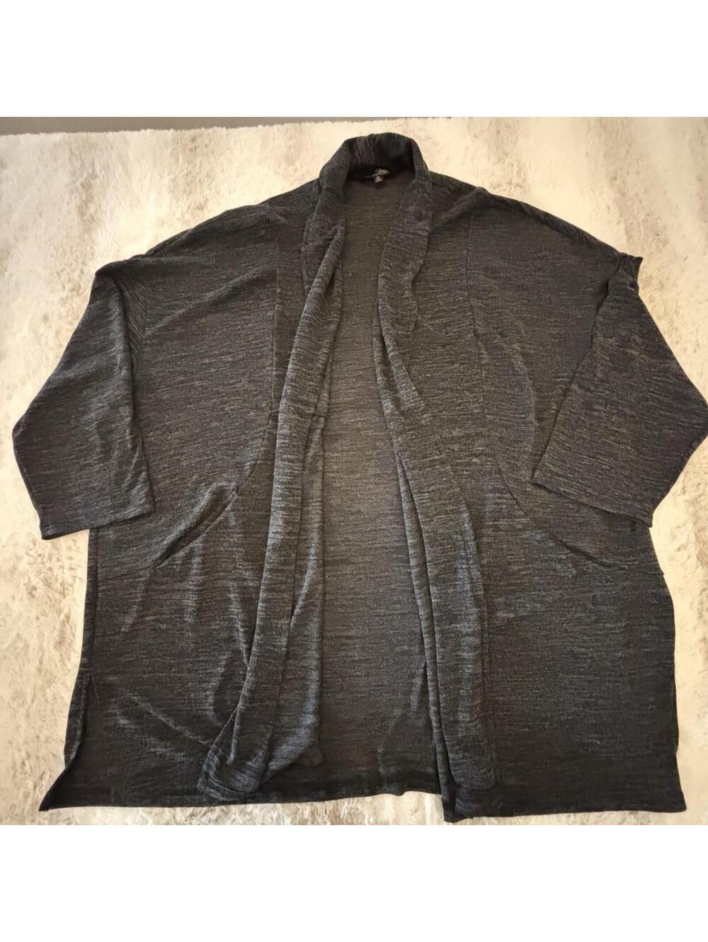 Suzanne Betro 3X Gray Open Front Cardigan Plus Size Lightweight